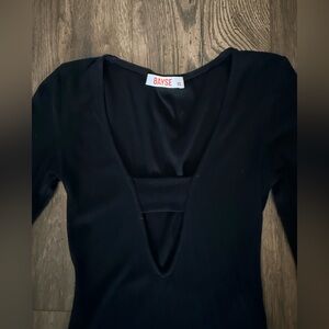 Bayse Brand Plunging Black Cut-Out Bodysuit